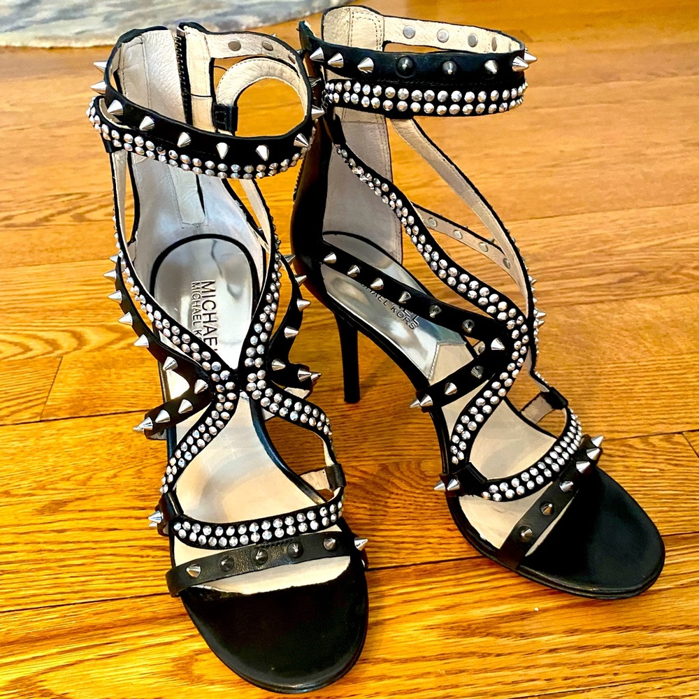 Michael Kors black studded high heels sandals